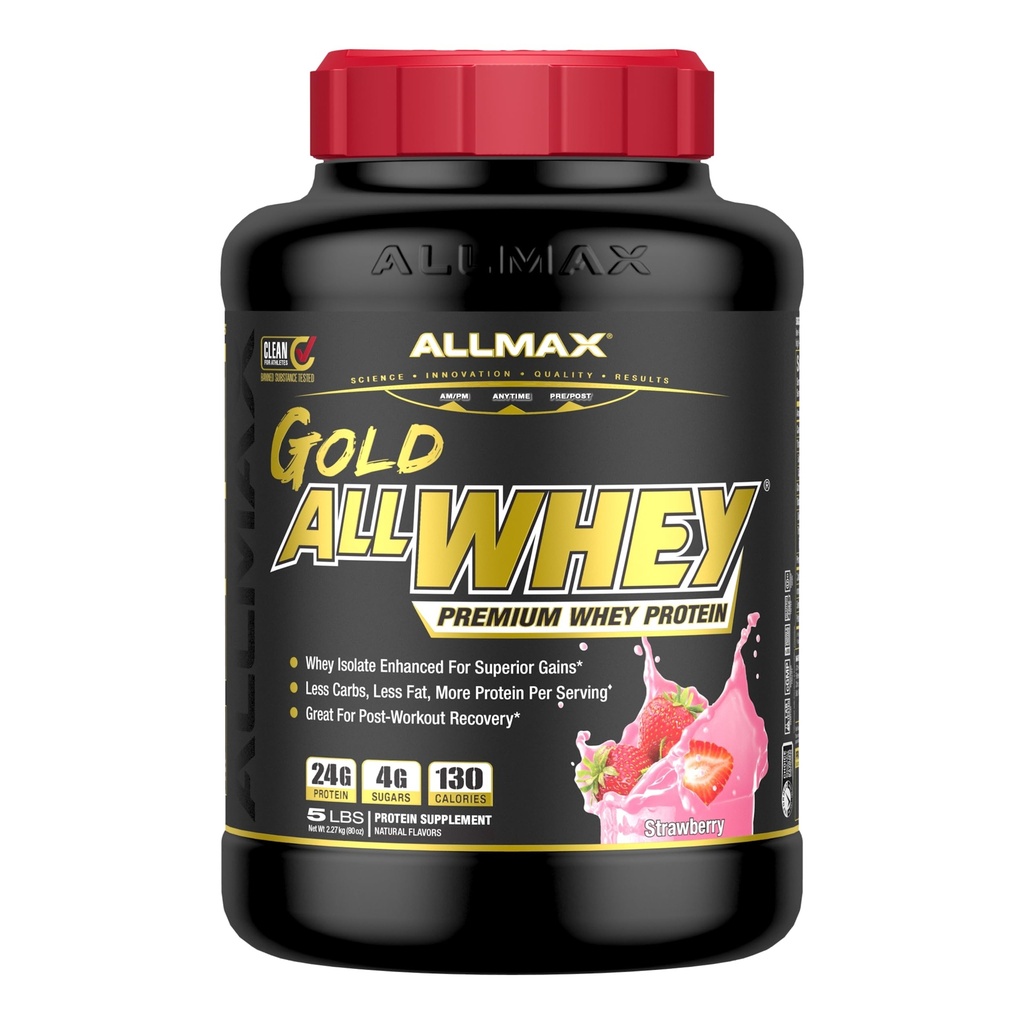 ALLMAX Διατροφή - Gold ALLWHEY Protein Powder, Whey Protein Blend για τη δύναμη και τους μυς κέρδη, μετά την αποκατάσταση προπόνηση, χωρίς γλουτένη, 24 γραμμάρια πρωτεΐνης, Φράουλα, 5 λίρες