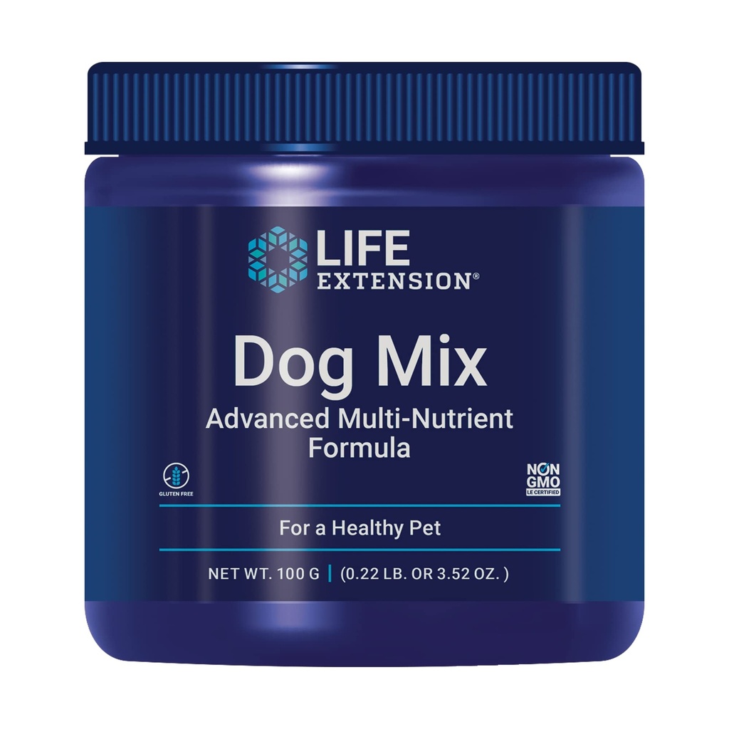 Life Extension Dog Mix, Dog Vitamins and Supplements, probiyotikler, L-carnitine, B12, folic Acid, C, Vitamin E, Rosemary, Nutrient Abxia, Gluten-Free, Non-GMO, 60 Hizmetler
