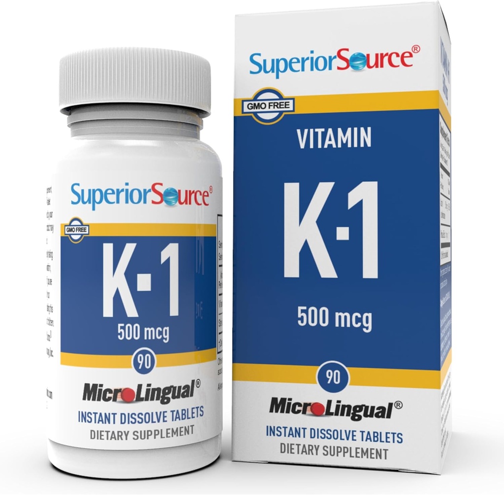 Üstün Kaynak Vitamini K1 500 mcg - Bone Strength & Health Support Supplement - Vitamin K Supplement Aids Blood Health & Food Abxia - 100 Sublingual Discrypt Tablets