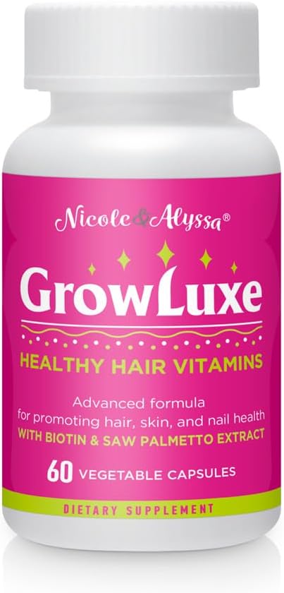 Nicole & Alyssa Growluxe Saç Cilt ve Men & Women için Nail Vitamini - 60 Vejetaryen Capsules - Gluten Free - Non-GMO - ABD'de Made in the USA - Supports Strong Nails, Hair & Skin (Pack of 1)
