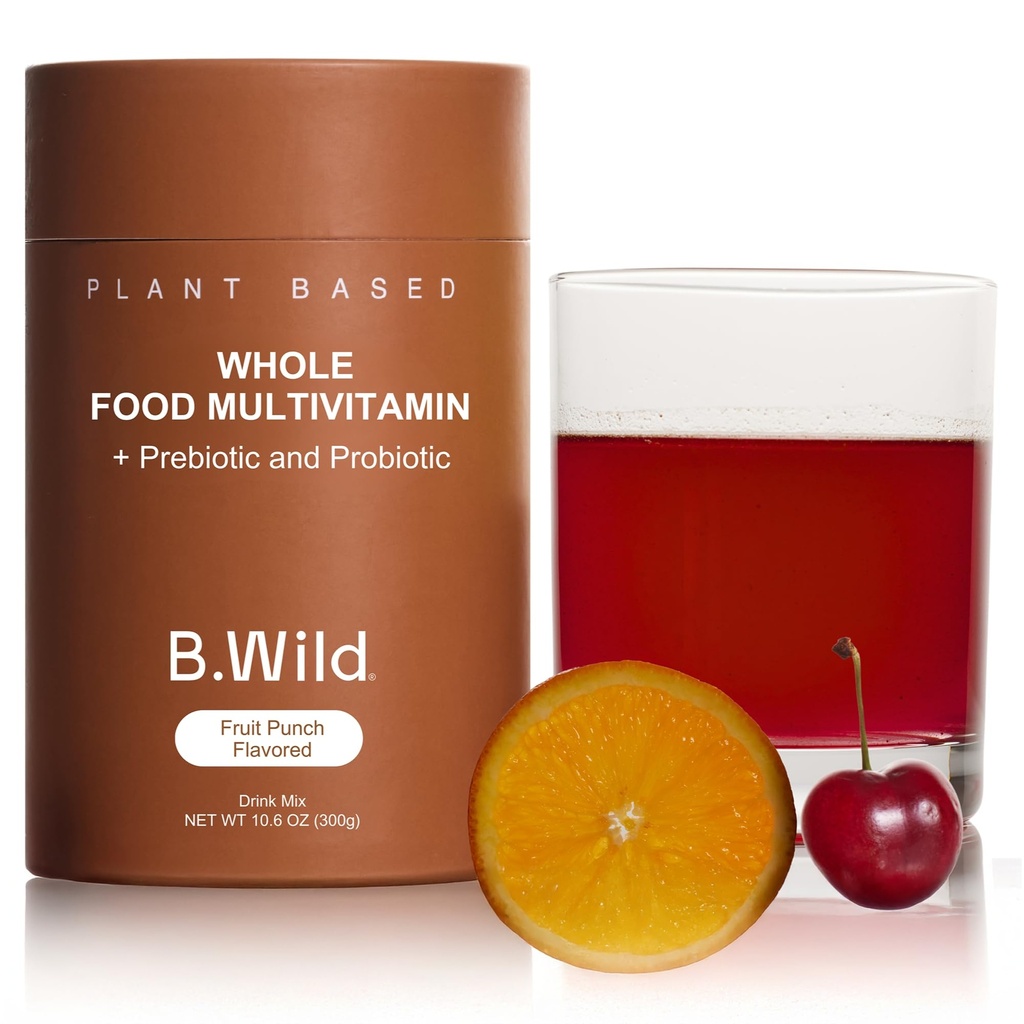 B.WILD Plant-Based Multivitamin Drink Mix – Bold Meyveli Zehirli Prebiyotikler, Probiyotiks & Adaptogens for Gut Health & Stress Support - 30 Hizmet - Vegan, Gluten-Free