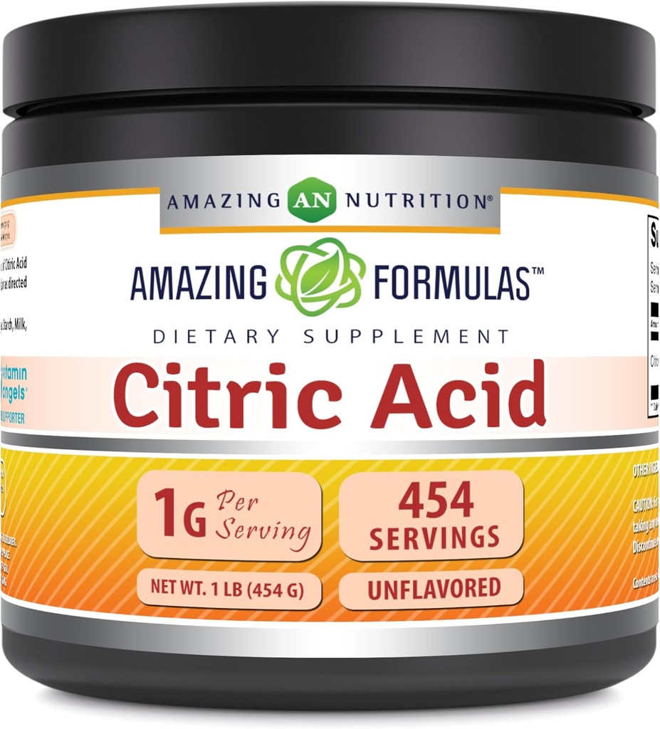 Amazing Formulas Citric Acid Powder Supplement | 1 Gram | Unflavored | Non-GMO | Gluten-Free | Made in USA (1 Pack, 1 LB)