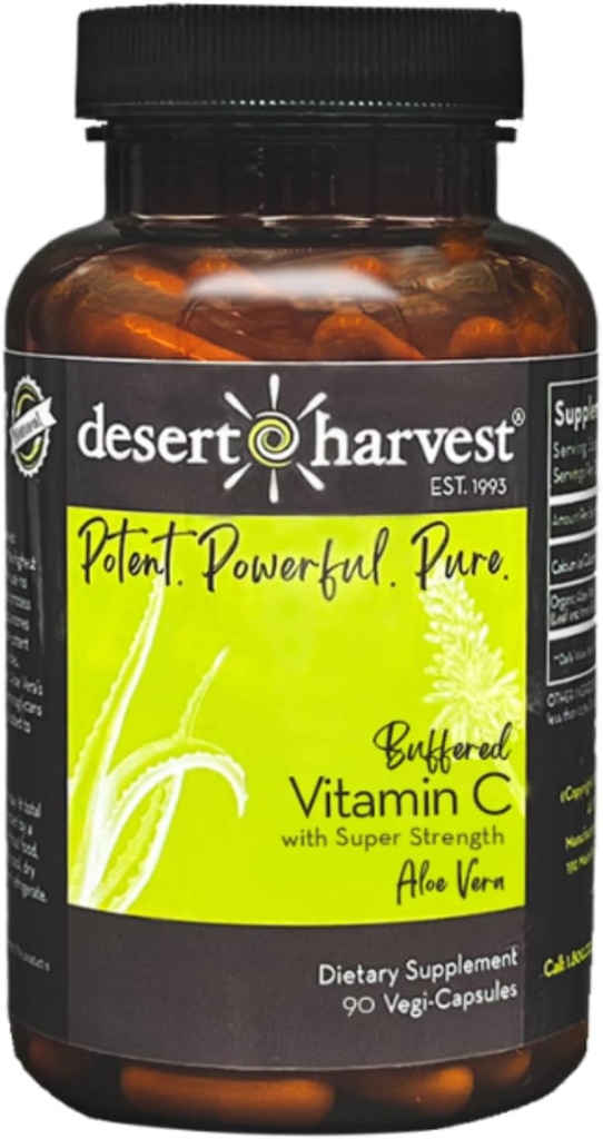 Desert Harvest Buffered Vitamin C Supplement with Aloe Vera for Abors - Antioksi Support, Immune Support, IC Support - 90 Capsules