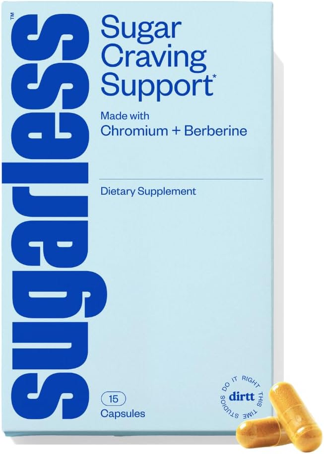 Sugarless Stop Sugar Cravings Supplement, Natural Curb Appetite and Sugar Suppressant Formula Support w/Chromium Picolinate + Berberine Supplement, Non-GMO Hunger Suppressant for Women & Men (15 ct)