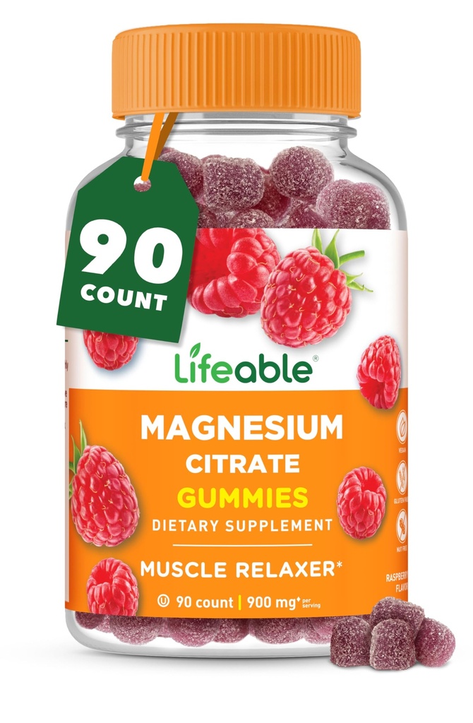 Yetişkinler için Yaşamılabilir Gummies | 900 mg Magnezyum Citrate Gummies | Vegan Magnezyum | Erkekler ve Kadınlar için | 90 Count