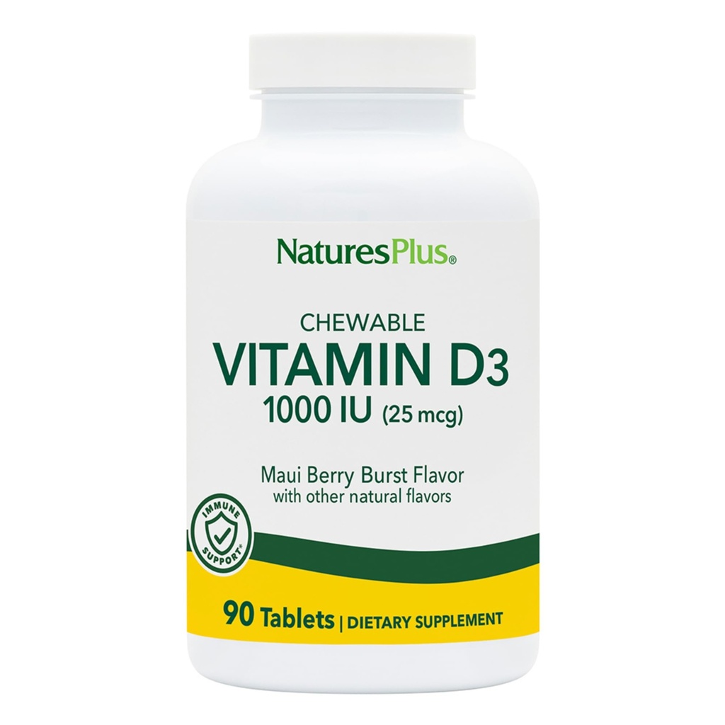 NaturesPlus Vitamin D3 (1000 IU) - 90 Chewable Tabletler, Maui Berry Burst Flavor - Vegetarian, Gluten Free - 90 Hizmetler