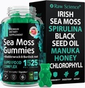 Ιρλανδέζικης θάλασσας Moss Gummies - Detox & Thyroid Υποστήριξη για γυναίκες & άνδρες - Μαύρο σπορέλαιο, μέλι Μανούκα, fenugreek, Chlorophyl: Immune Support, Immunity Supplement - Burdock Root, Bladderwrack - 60 Gummies