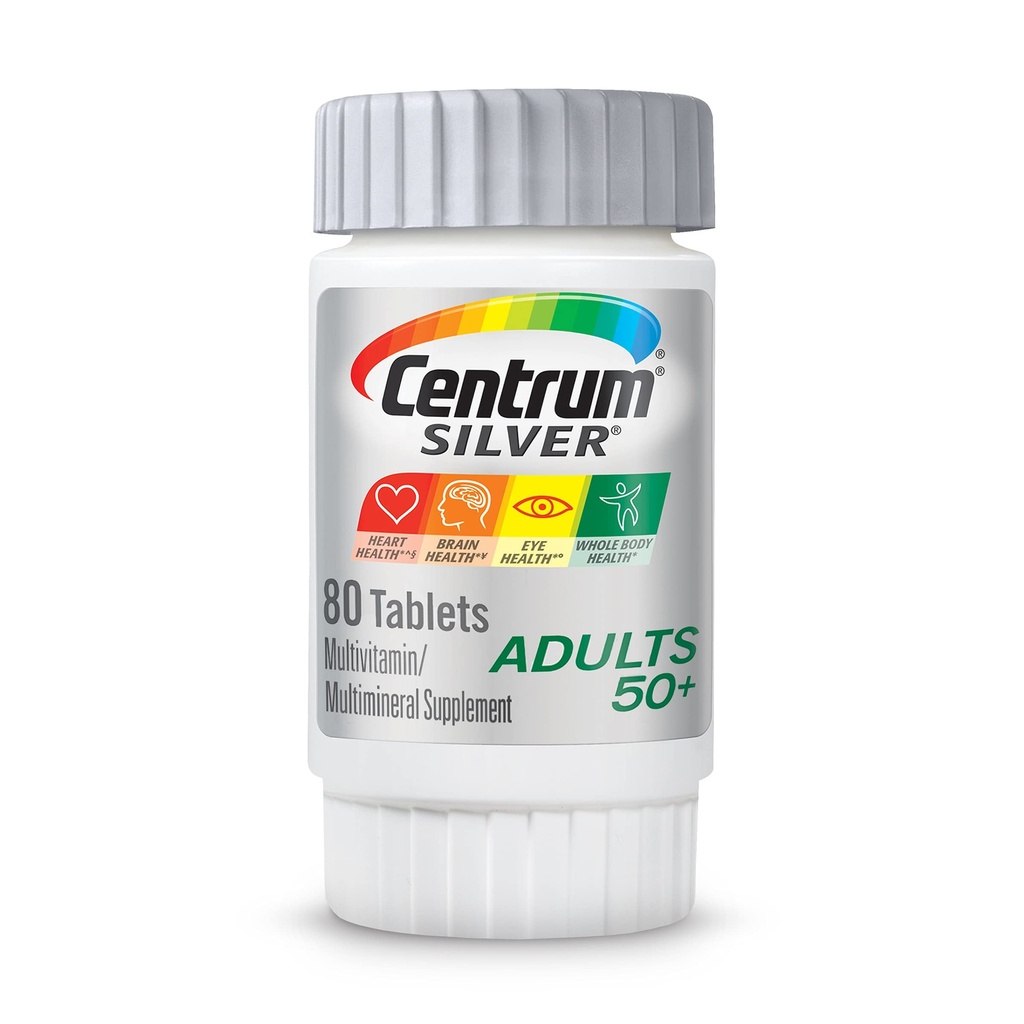 Centrum Silver Multivitamin for Adults 50 Plus, Multivitamin/Multimineral Supplement, Vitamin D3, B-Vitamins, Gluten Free, Non-GMO Συστατικά, υποστηρίζει τη μνήμη και τη γνώση σε ηλικιωμένους ενήλικες - 80 Ct