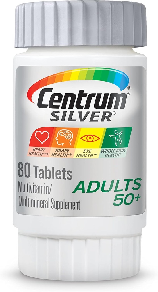 Centrum Silver Multivitamin for Yetişkinler 50 Plus, Multivitamin/Multimineral Supplement, Vitamin D3, B-Vitamins, Gluten Free, Non-GMO Malzemeler, Supports Memory and Cognition in Yaşlı Yetişkinler - 80 Ct