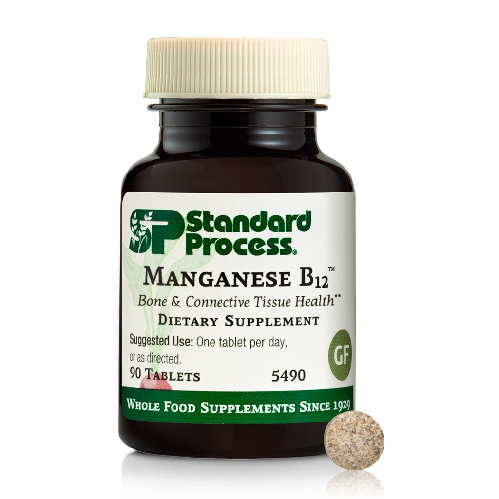 Standard Process Manganese B12 - Υποστηρίζει την υγεία των οστών και συνδετικών ιστών - Υποστήριξη σχηματισμού αιμοσφαιρίνης - Χωρίς γλουτένη, μη γαλακτώδη και μη σόγια - 90 δισκία (90 σερβιρίσματα)