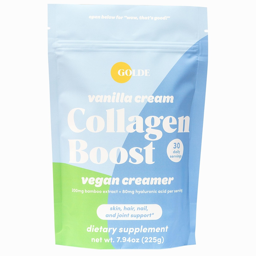 GOLDE - Collagen Boost Vegan Creamer - Κρέμα βανίλιας - Plant Based Collagen Συμπλήρωμα w/Hyaluronic Acid, Biotin, & Bamboo Extract - Υποστηρίζει τα μαλλιά, το δέρμα, & την υγεία των νυχιών - 30 Υπηρεσίες