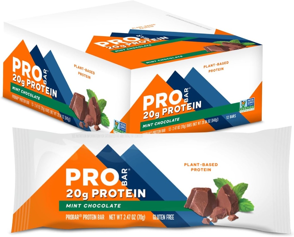 PROBAR - PROTEIN Bar, Mint Chocolate, Non-GMO, Gluten-Free,health, Plant-Based, Whole-foods, Natural Energy (12) Count