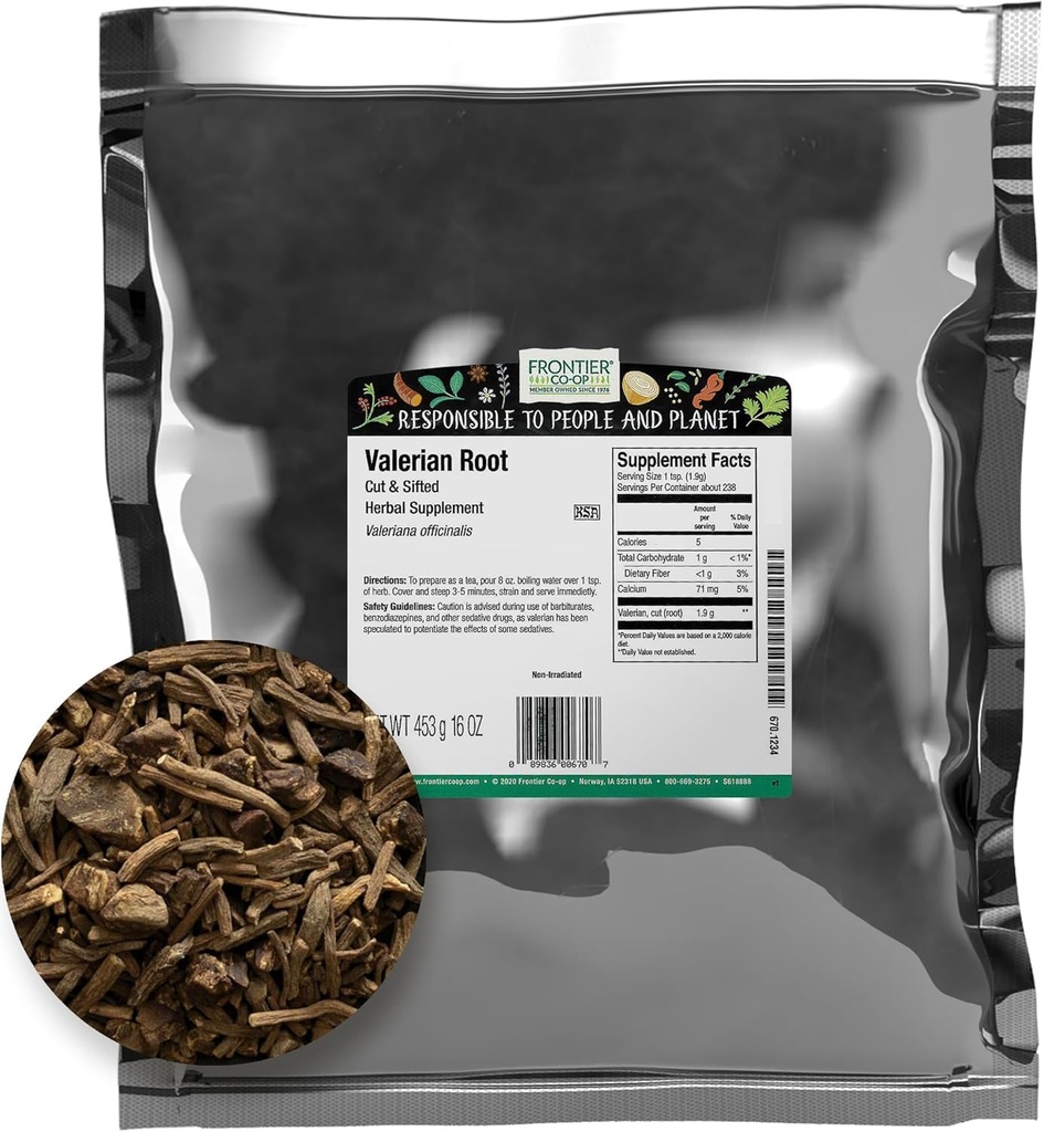 Frontier Co-op Cut and Sifted Valerian Root 1lb, Kosher - for Valerian Root Tea, DIY Supplement Capsules, Bedtime Formulas and Sleep Pillows