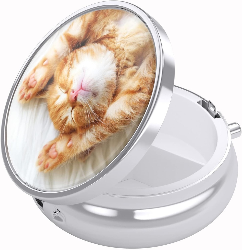 Nipichsha Pill Box, Küçük Pill Case for Purse & Pocket, Cute Travel Medicine Organizer, Portatif Tıp Konteynerleri Vitaminleri, İlaçları, Fish Oil & Supplement,Cute Cat