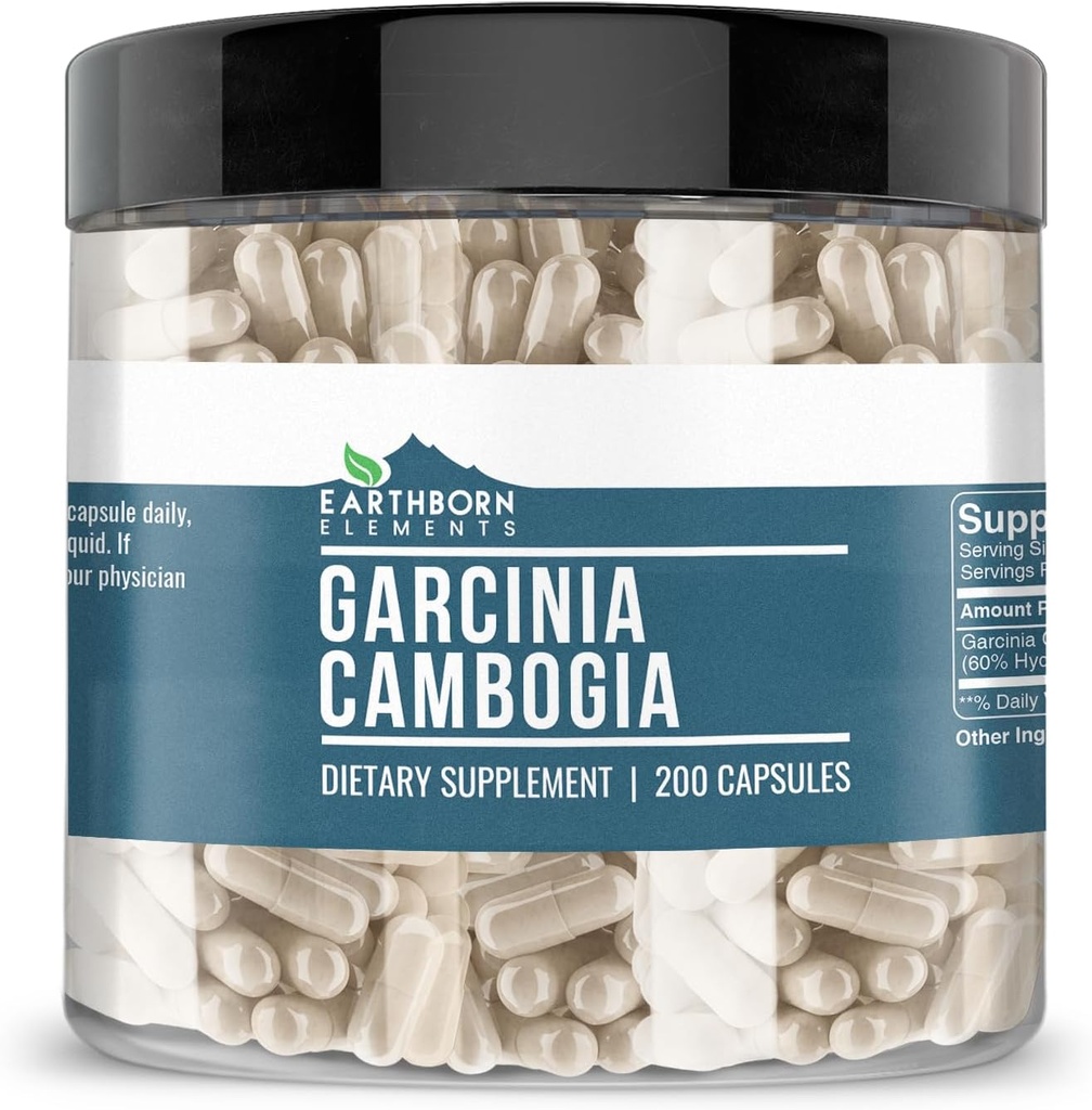 Earthborn Elements Garcinia Cambogia 200 Capsules, Pure & Undiled, No Wordss