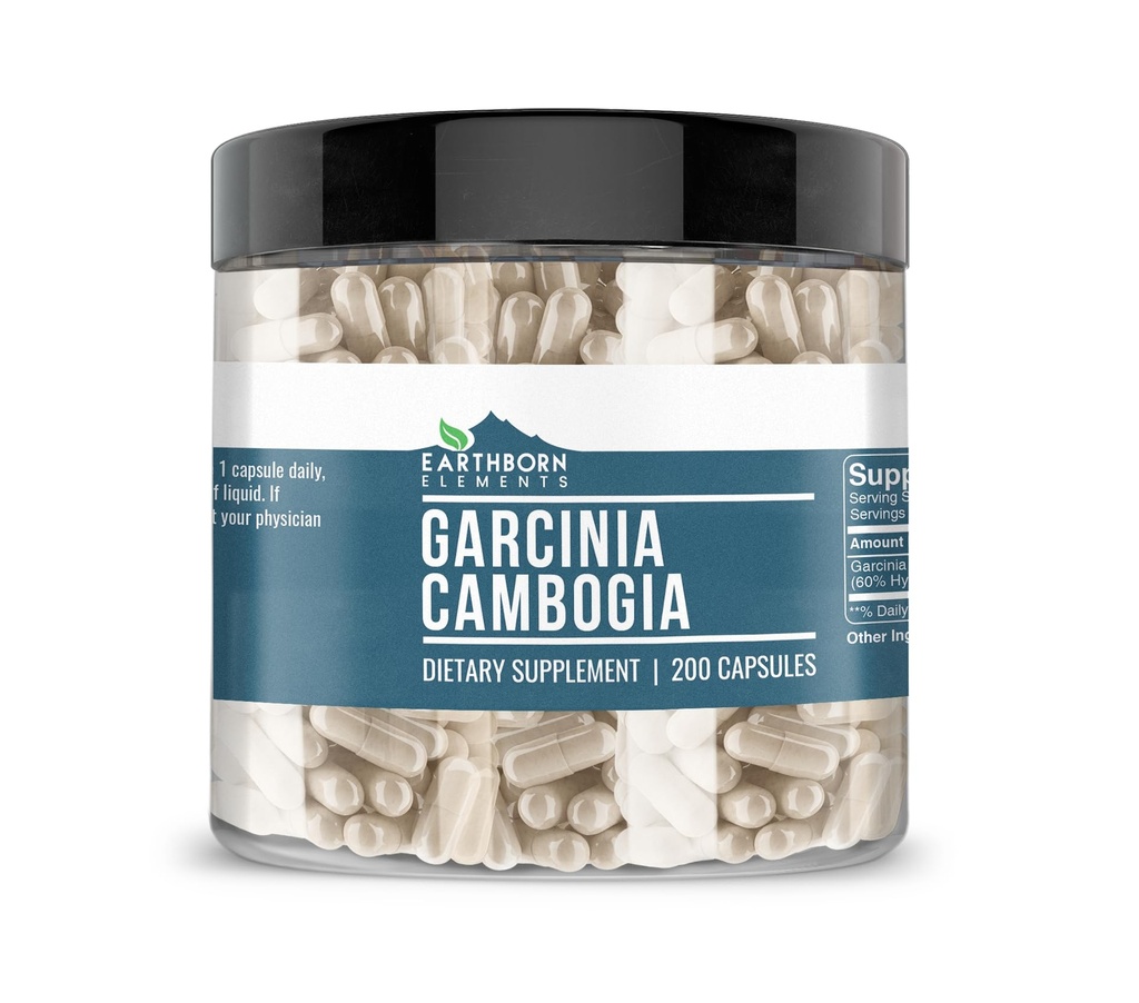Earthborn Elements Garcinia Cambogia 200 Capsules, Pure & Undiled, No Wordss