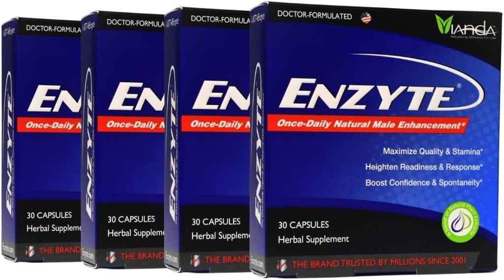 Enzyte® Natural Erkek Kalite ve Stamina için Asya BTC, Ginkgo Biloba, Grape Tohum Takibi, Horny Goat Weed - 4 Pack