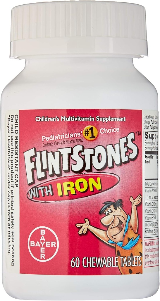Flintstone Vit W/Iro Boyutu 60s Flintstones Çocuklar Multivitamin Supplement W/ Iron Chewable Tabs 60 Ct (Pack of 2)