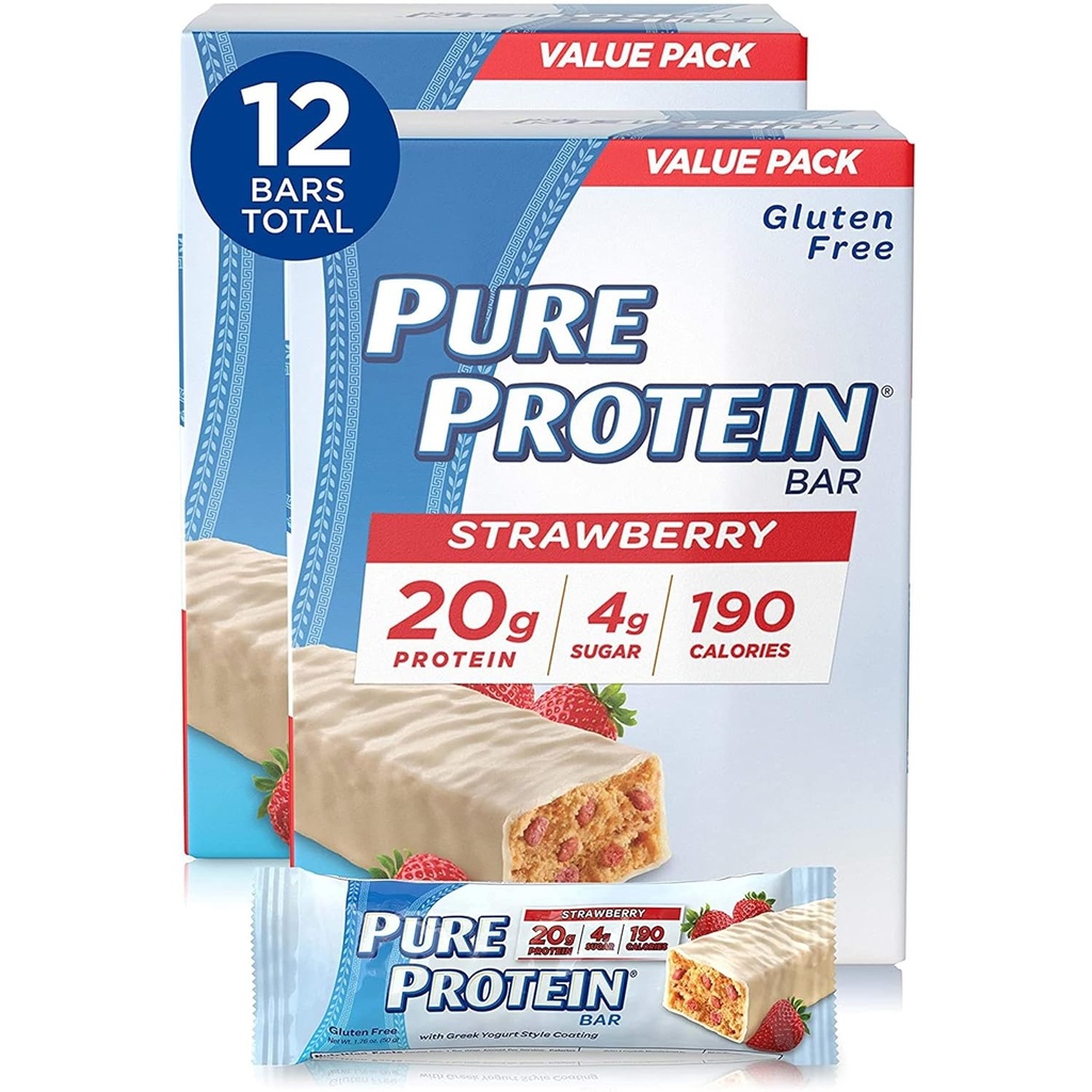 Pure protein Bars, Yüksek Protein, Nutritious Snacks to Support Energy, Low Sugar, Gluten Free, Strawberry Greek Yogurt, 6 Bars Her 1.76 Oz, 2 Bars