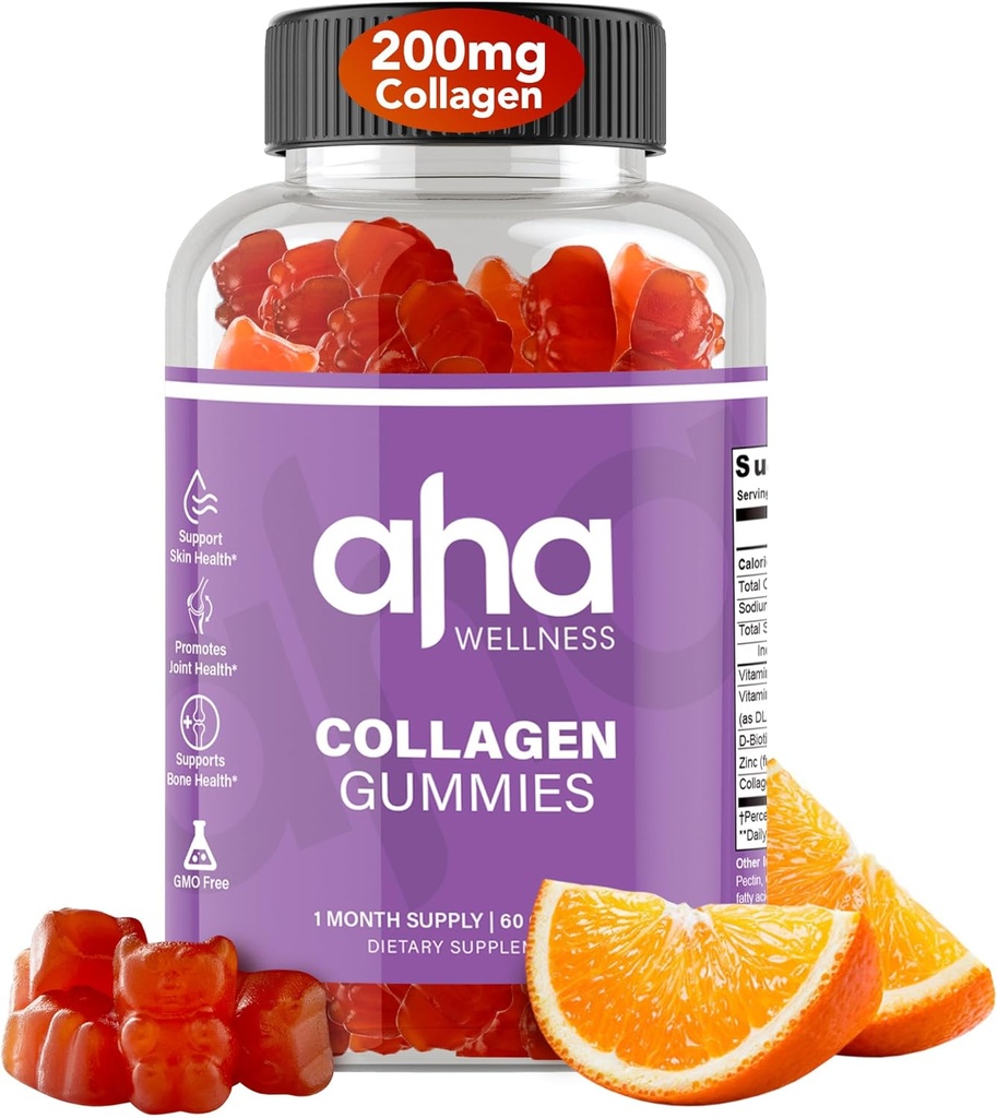 Collagen Gummies, Hair, Skin, & Nails Collagen Support Supplement, 200 mg of Collagen,, Colageno, C, E, & çinko, Non-GMO, 30 Hizmet