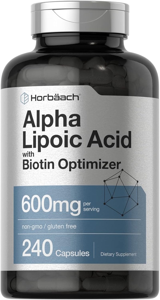 Horbäach Alpha Lipoic Acid 600 mg | 240 Capsules | Biotin Optimizer | Non-GMO ve Gluten Free Supplement Supplement