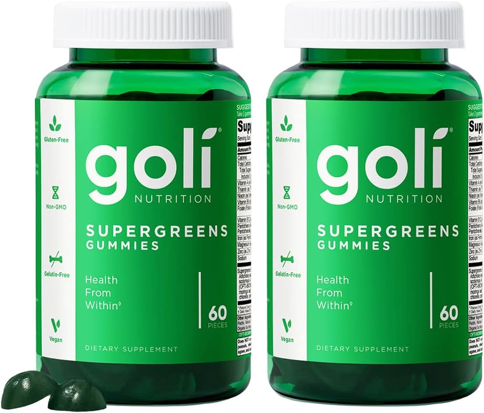 Goli SuperGreens Vitamin Gummy - 120 Kont - Temel Vitaminler ve Mineraller - Plant-Based, Vegan, Gluten-Free & Gelatin Free - Health from within, Pack of 2