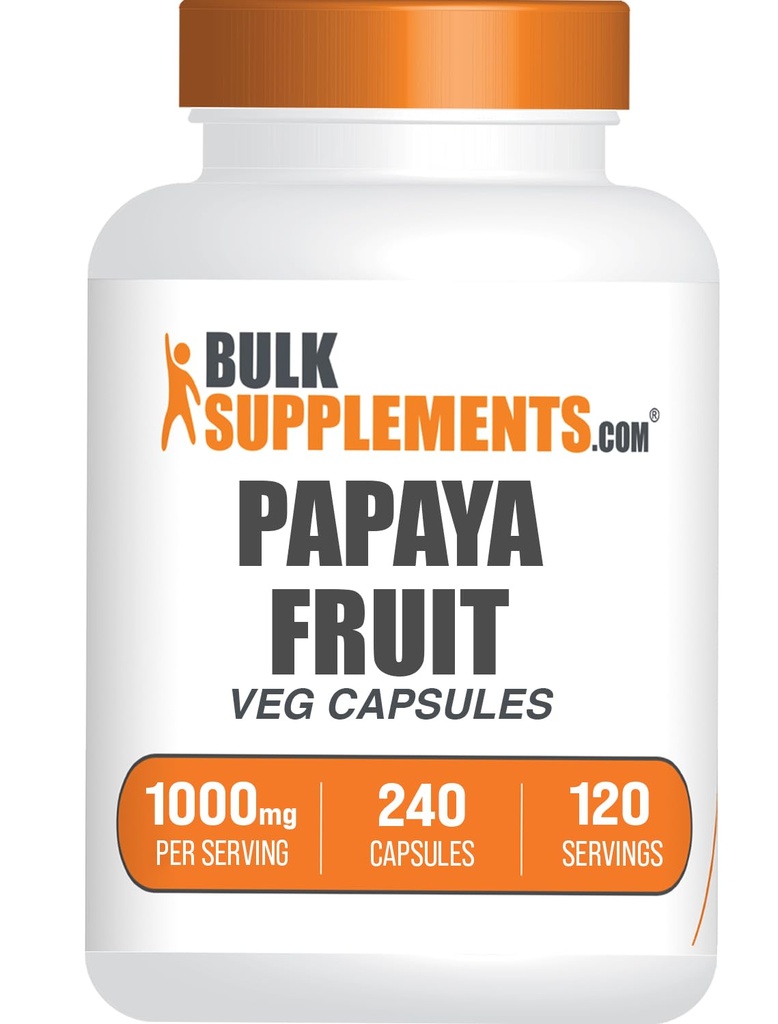 BulkSupplements.com Papaya Meyvesi Capsules - Carica Papaya, Herbal Supplement - Gluten Free, 1000 mg, 2 Capsules per Service, 240 (Kap 1)