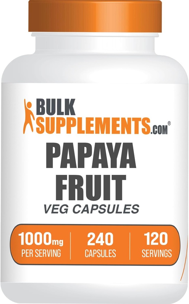 BulkSupplements.com Papaya Meyvesi Capsules - Carica Papaya, Herbal Supplement - Gluten Free, 1000 mg, 2 Capsules per Service, 240 (Kap 1)