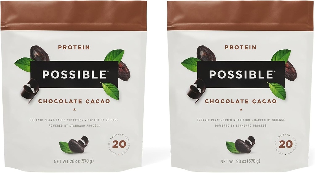 Protein Toz Çikolata Cacao - 20g of Vegan, Plant-Based Protein Mix - Non-GMO, Non-Dairy, Gluten-Free - 3.5g of BCAAs - 9 Essential Amino Asit - 30 Günlük Supply - 2 Bag, 30 Hizmet