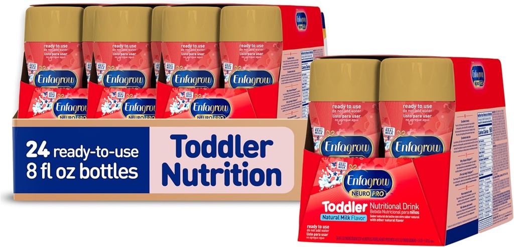 Enfagrow NeuroPro Toddler Beslenme, Gerçek Süt ile Yapıldı, Omega-3 DHA, Büyüme ve Immune Desteği için Nutrients, Non-GMO, Kullanımı Hazır, 8 fl Oz (24 Şişe)