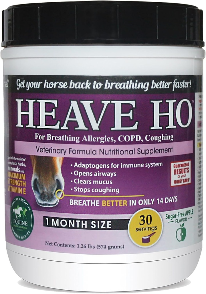 Heave Ho Horse Nutritional Supplement for Breathing Allergies, COPD, Coughing 30 Sugar-Free Apple