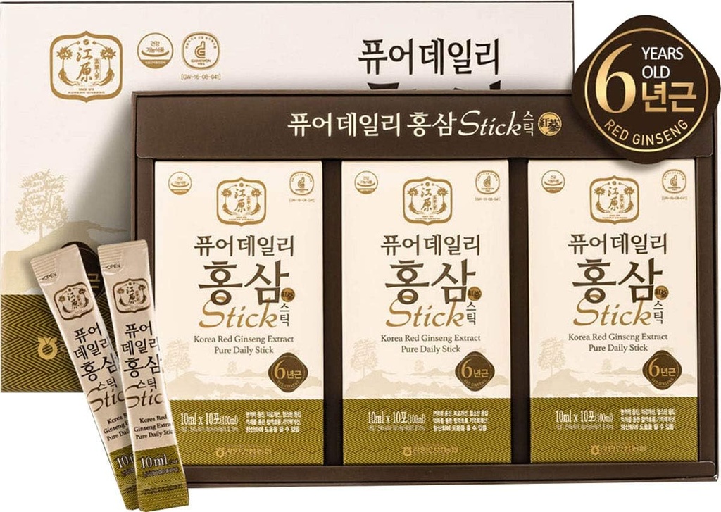 Gangwoninsam] Kore Red Ginsengi Pure Daily Stick 30 Count – Contains 6 Yıl Koreli Red BTC özü, Koreli Gıda, Bireysel Paketli, 0.35 fl. oz (10 ml), 3 X 10Count Box Box