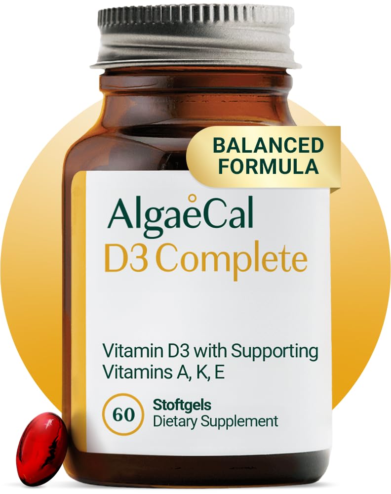 ALGAECAL 4-σε-1 Vitamin D3 K2 Complete - συμπλήρωμα βιταμίνης ADK, Ενισχυμένη Ανοσολογική Υποστήριξη & Υγεία των οστών με D3 K2, A, & E - Ολόκληρη ευεξία σώματος & δύναμη των οστών, 60 Easy-Swallow Softgels, Made in USA