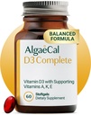 ALGAECAL 4-σε-1 Vitamin D3 K2 Complete - συμπλήρωμα βιταμίνης ADK, Ενισχυμένη Ανοσολογική Υποστήριξη & Υγεία των οστών με D3 K2, A, & E - Ολόκληρη ευεξία σώματος & δύναμη των οστών, 60 Easy-Swallow Softgels, Made in USA