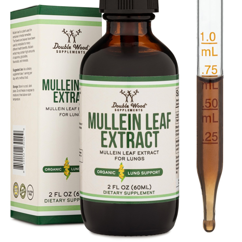 Διπλά συμπληρώματα ξύλου Mullein Leaf σταγόνες για τους πνεύμονες, 2 OZ FL (60 εξυπηρετούν), υποστηρίζει τον πνεύμονα και την αναπνευστική υγεία (καλύτερα απορροφηθεί από κάψουλες)