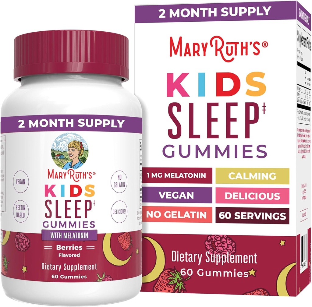 MaryRuth Organics Melatonin Gummies for Kids | 2 Ay Supply | Sleep Gummy for Kids Ages 4+ | Melatonin 1 mg | Relaxation & Sleep Support | Vegan | Gluten Free | 60 Count