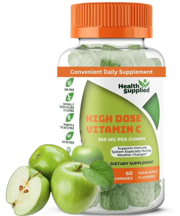 Sour Apple Flavored Vitamin C Gummies Mega Dose - 1050 mg C - Boosts Immune System and Supports Heart Health - Great Tasting and Easy to Swallow