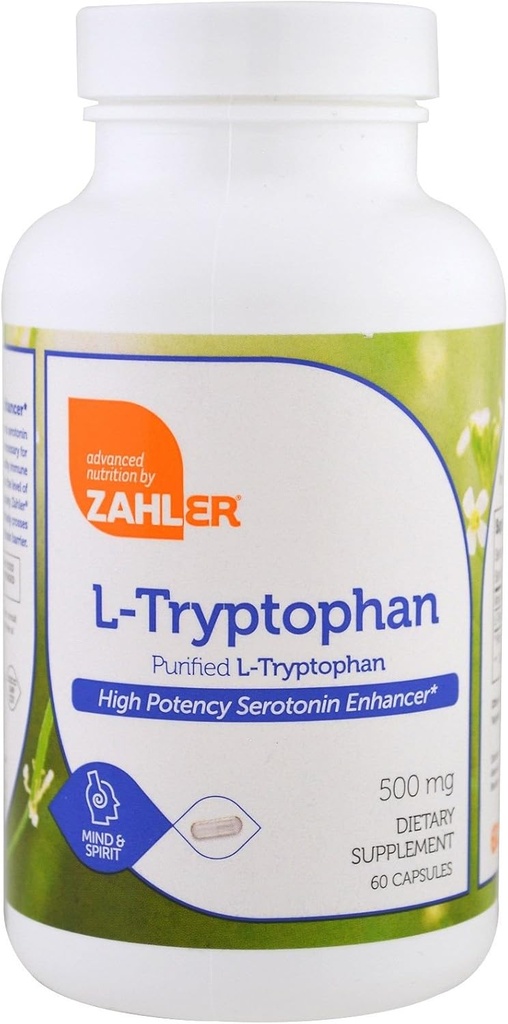 Zahler L-Tryptophan 500 mg - Purified L Tryptophan Supplement - Serotonin ve Dengeli Mood Desteği için Yüksek Lisans - Vejetaryen-Friendly, Kosher, Non-GMO ve Gluten Free (60 Capsules)