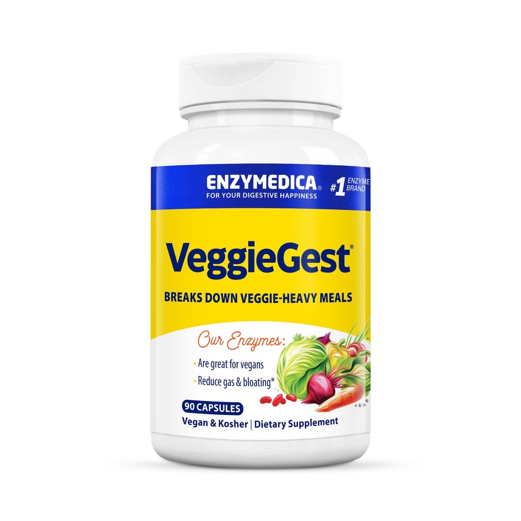 Enzymedica, VeggieGest, Digestive Enzymes, Yüksek Fiber Meals'tan Occasional Gas & Bloating Relief, Vegan & Vegetarian Diyets için Enzyme Mix for Digestive Health, 90 Count