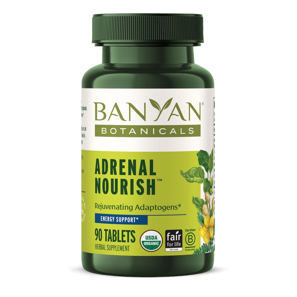 Banyan Botanikleri Adrenal Nourish – Organik Adaptogen Supplement - Organik Ashwagandha ile Doğal Enerji için Adrenal Destek, Gokshura & Guduchi* – 90 Tabletler – Non-GMO, Sustainable Sourced, Vegan