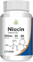 Genric Niacin (Vitamin B3) 500 mg Enerji Seviyeleri / Skin Health -60 Vegetarian Capsules - 1