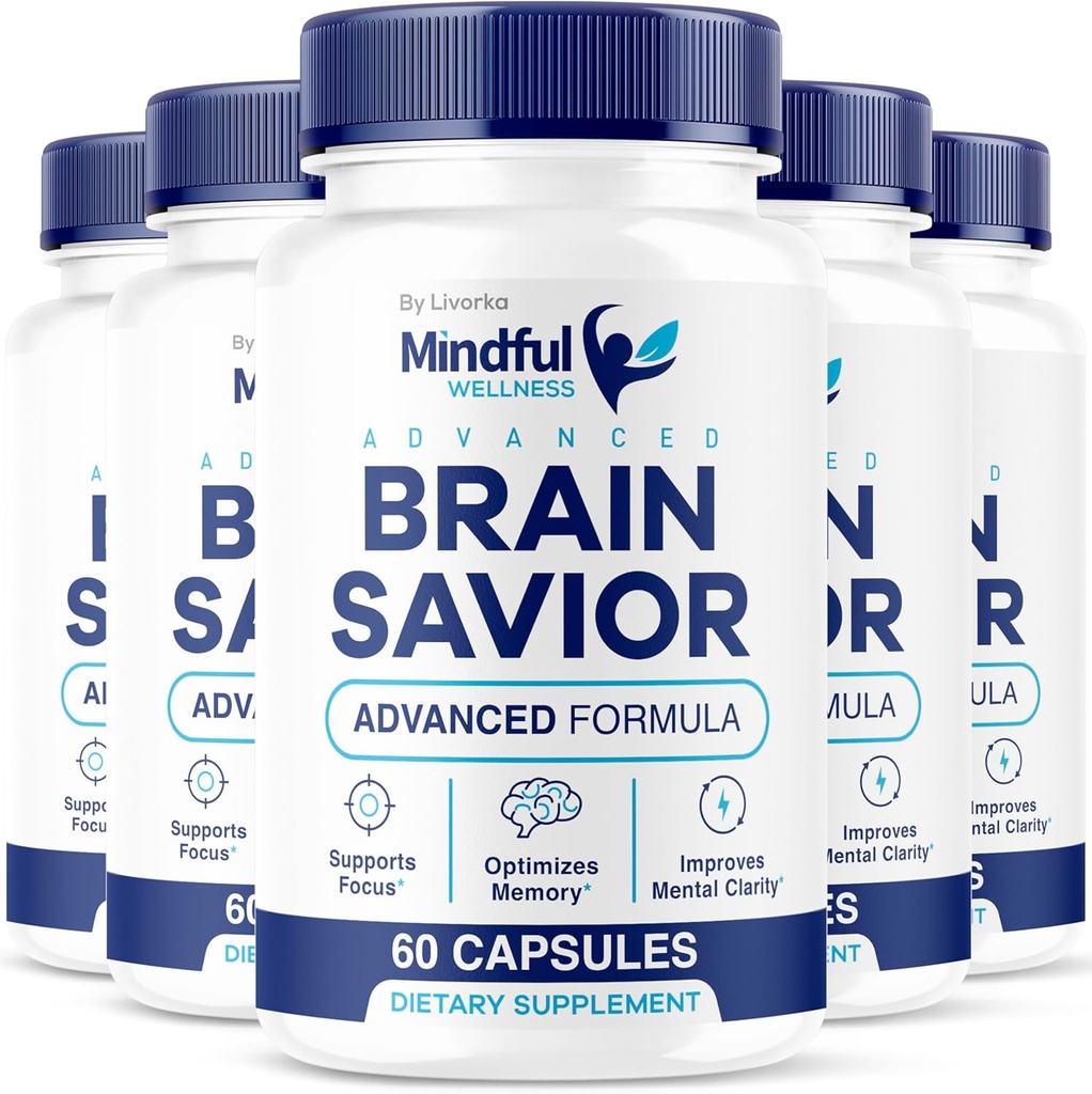 (5 Pack) Mindful Wellness Advanced Brain Savior Capsules, Official Mindful Wellness Supplement Pills, Mindful Wellness Support Capsules Premium Formula - All Natural Pills, 300 Capsules for 5 Months