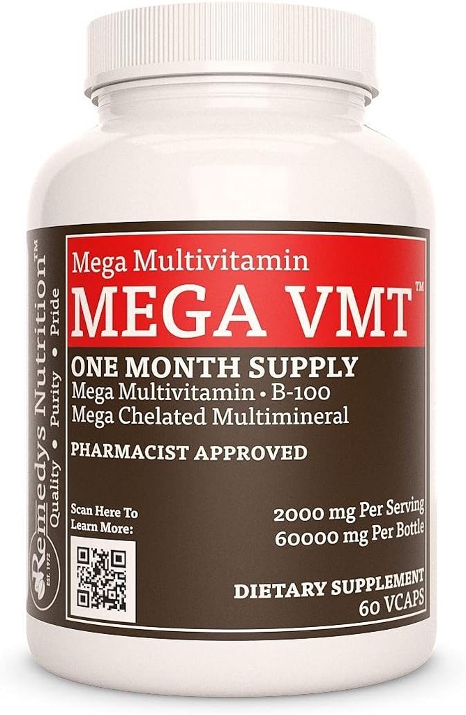Remedy'nin Beslenme Mega VMT | Daily Multivitamin | 1.000 mg, 60 Vegan Capsules Diyetary Supplement with Herbs | One Moon Supply