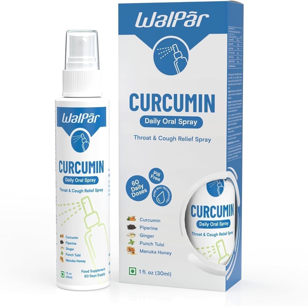 Curcumin Oral Spray - Curcumin, Piperine, Ginger Extract, Punch Tulsi ve Manuka Honey | 30 ml 1 fl. oz | 60 Days Supply.