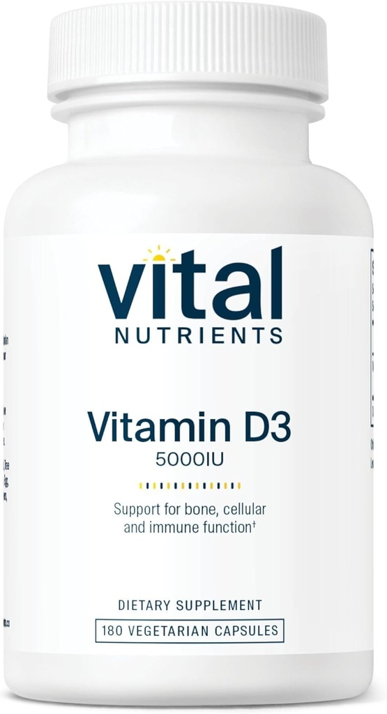 Vital Nutrients D 5000 IU | Vitamin D3 Tamam | Sağlıklı Kemikler, Dişler, Kaslar*| Hücreler & Immune Function |dis Abxia | Gluten, Dairy and Soy Free | 180 Capsules