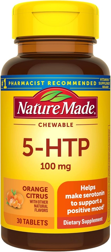 Nature Made Chewable 5HTP 100 mg, 5-HTP Mood Support Supplement, 30 5 HTP Chewable Tabletler, 30 Day Supply