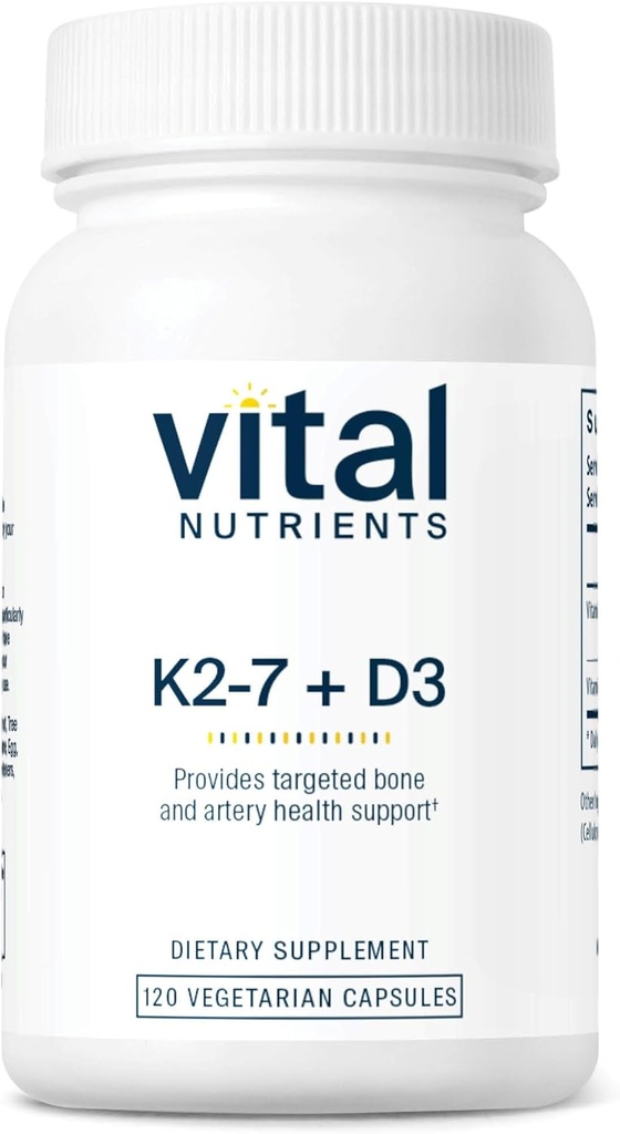 Vital Nutrients D3 + K2 | 2000 IU | Vitamin D3 K2 Supplement | Sağlıklı Gıda Seviyeleri için D Kompleks, Kas & Bone Health | Gluten, Dairy, Soy Free | 120 Capsules