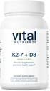 Vital Nutrients D3 + K2 | 2000 IU | Vitamin D3 K2 Supplement | Sağlıklı Gıda Seviyeleri için D Kompleks, Kas & Bone Health | Gluten, Dairy, Soy Free | 120 Capsules