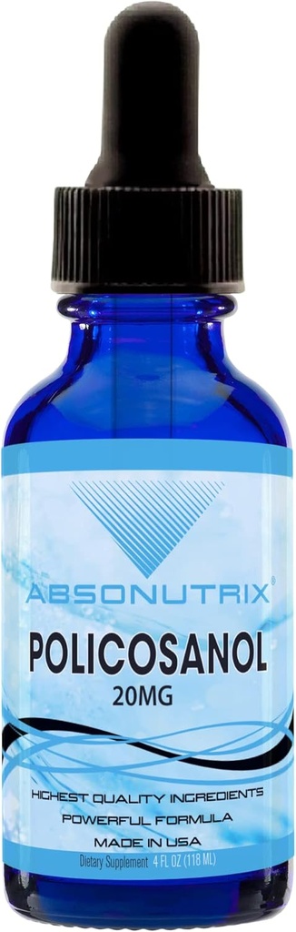 Absonutrix Policosanol 20mg, 4 Fl Oz Şişe, 200 Yüksek Potent Servisler, Yüksek Biyoavaklanabilirlik, Hızlı Aborpsiyon, Üçüncü Taraflı Test Edildi, GMP-Cerated, Non-GMO, Cruelty-Free Products, USA