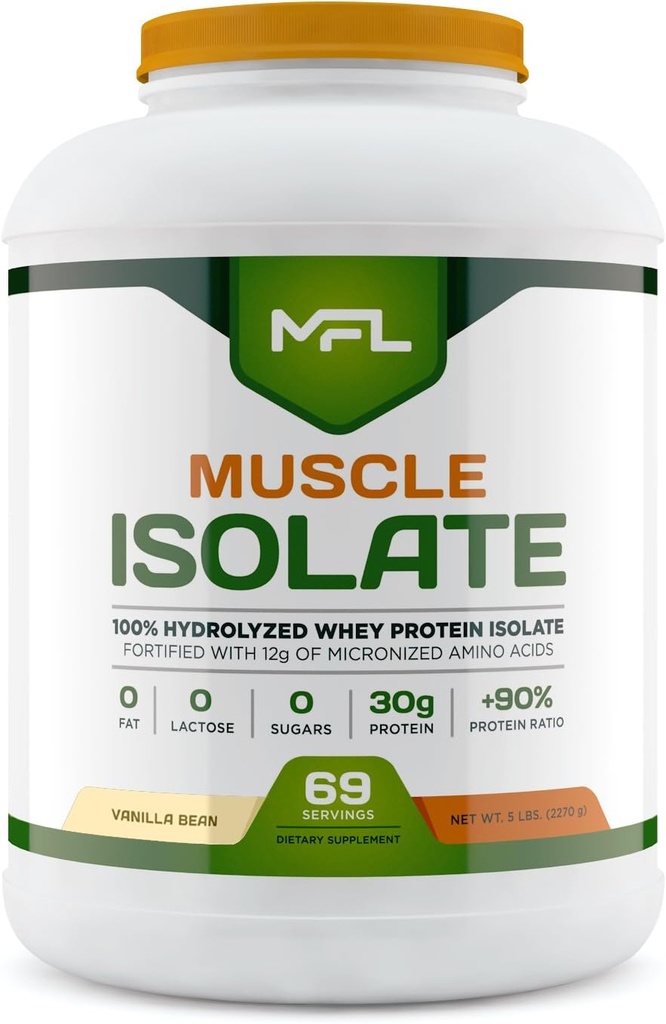 MFL% 100 Isolate protein l 30g of protein l 12g Amino Asits l Keto Friendly l Low Carbs l 5 lbs. (Vanilla Bean)